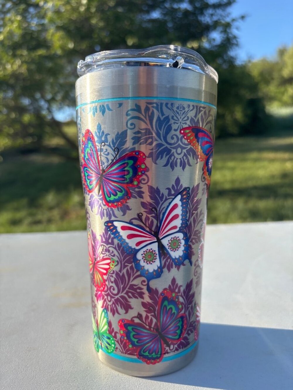 Tervis Butterfly Motif Tripled Wall 20 Oz Stainless Steel Tumbler with Lid